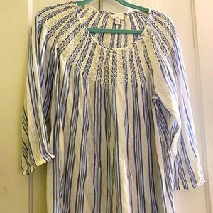 J Jill peasant blouse light blue, gold threaded